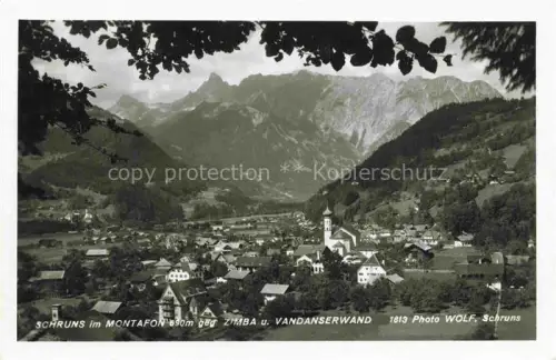 AK / Ansichtskarte Schruns Tschagguns Montafon Vorarlberg AT Zimba Vandanserwand Montafon Berge Dorf Kirche Tal Wald