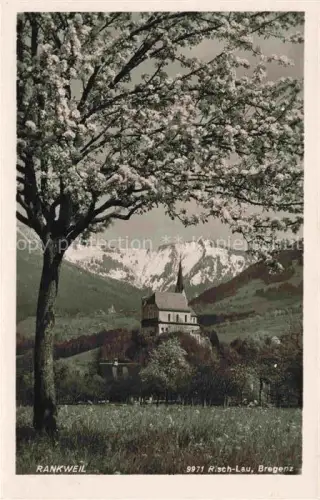 AK / Ansichtskarte Rankweil Vorarlberg AT Kirche Bluetenbaum Berge Fruehling Wiesen Tal