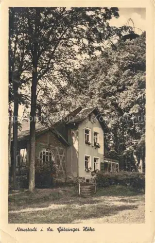 AK / Ansichtskarte Neustadt Sachsen Goetzinger-Hoehe Landhaus Baeume Wald Ausflugsziel Treppe Fachwerk