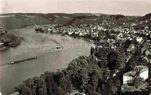 AK / Ansichtskarte Boppard Rhein Rheinland-Pfalz Boppard Rhein Rheinpanorama Dampfer Schlepper Ortsansicht Kirche Rheintal