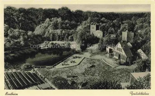 AK / Ansichtskarte Bad Bentheim Freilichtbuehne Teich Schloss Turm Fachwerkhaus Baeume Park Amphitheater