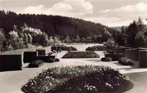 AK / Ansichtskarte Braunlage Harz Niedersachsen Kurgarten Blumenbeete Hecken Pavillon Wald Spaziergaenger Rosen