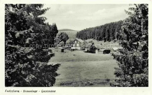 AK / Ansichtskarte Braunlage Harz Niedersachsen Fuchsfarm Gaststaette Bauernhof Wald Nadelbaeume Berg Wiese