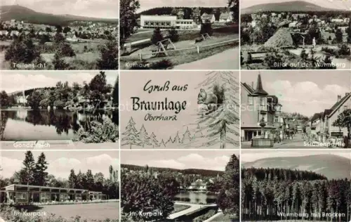 AK / Ansichtskarte Braunlage Harz Niedersachsen Mehrbildkarte Kurhaus Gondelteich Wurmberg Brocken Kurpark Strassenpartie Eichhoernchen