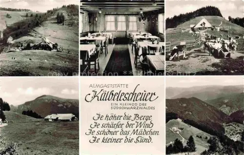 AK / Ansichtskarte Kaelbelescheuer Almwirtschaft Muenstertal Breisgau-Hochschwarzwald BW Almgaststaette Kaelbelescheuer Suedschwarzwald Bergwirtschaft Gaststube Kuehe Berge Mehrbild