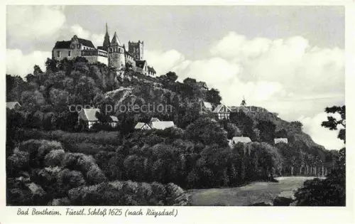 AK / Ansichtskarte Bad Bentheim Schloss Burg Fuerstliches-Schloss Huegel Fachwerk Wald Gemaelde Rueysdael
