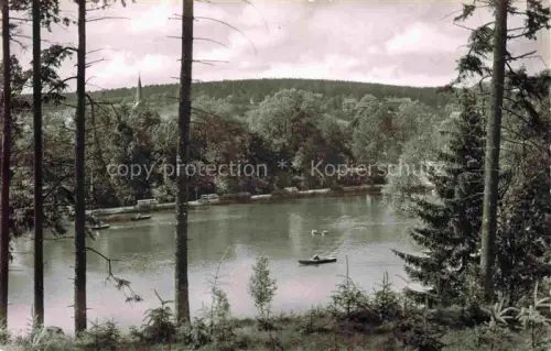 AK / Ansichtskarte Braunlage Harz Niedersachsen Kurpark Gondelteich Ruderboote Kirchturm Wald Nadelwald Harz Schwan