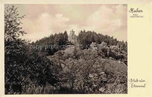 AK / Ansichtskarte Hachen Sundern Sauerland Arnsberg NRW Ehrenmal Huegel Wald Kirche Baeume Arnsberg