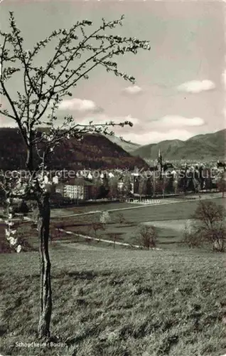 AK / Ansichtskarte Schopfheim BW Schopfheim Panorama Kirchturm Berge Schwarzwald Wiesen Fruehling Obstbaum