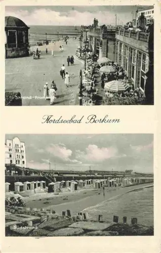 AK / Ansichtskarte BORKUM Nordseebad Niedersachsen Nordseebad Strand-Promenade Suedstrand Strandkoerbe Hotel Nordsee Promenade
