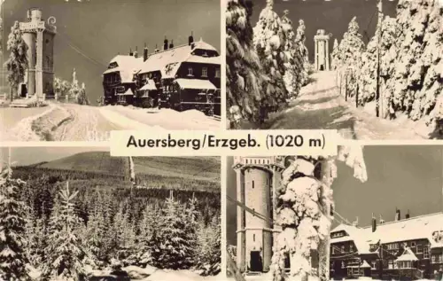AK / Ansichtskarte Auersberg 1020m Wildenthal Erzgebirge Auersberg Erzgebirge Aussichtsturm Hotel Winter Schnee Winterlandschaft Nadelwald