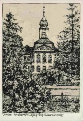 AK / Ansichtskarte LEIPZIG Sachsen Gohliser-Schloesschen Rokokoschloesschen Federzeichnung Park Turm Baeume