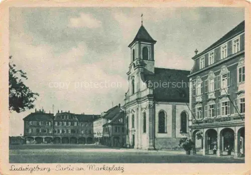 AK / Ansichtskarte LUDWIGSBURG  BW Marktplatz Stadtkirche Arkaden Marktgebaeude Willy-Meuger-Geschaeft Platz