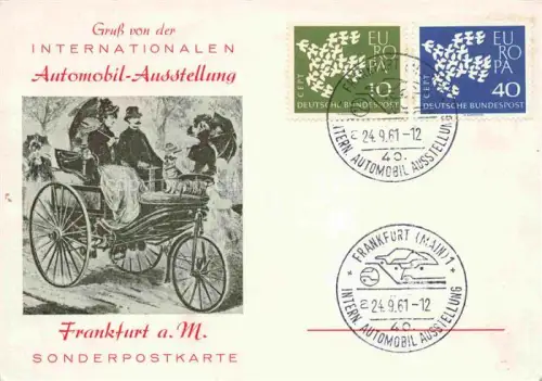 AK / Ansichtskarte FRANKFURT AM MAIN Automobil-Ausstellung IAA Oldtimer Kutsche Europa-Briefmarken Sonderstempel Sonderpostkarte Internationale-Automobil-Ausstellung