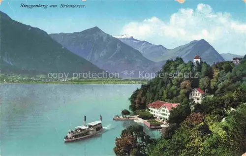 AK / Ansichtskarte Ringgenberg Brienzersee Interlaken BE Brienzersee Dampfschiff Kirche Hotel Berge Wald See