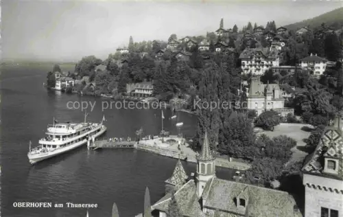 AK / Ansichtskarte Oberhofen Thunersee BE Thunersee Dampfschiff Schloss Anlegesteg Villen Wald Kirchturm See