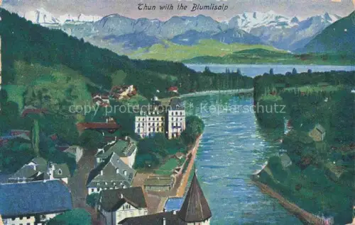 AK / Ansichtskarte THUN Thoune BE Blumlisalp Aare Thunersee Hotel Fluss Berge Wald Promenade