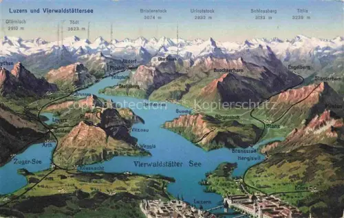 AK / Ansichtskarte LUZERN  LU Vierwaldstaettersee Panoramakarte Rigi Pilatus Titlis Engelberg Altdorf Kuessnacht Zuger-See Buergenstock