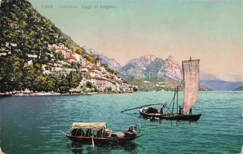AK / Ansichtskarte Gandria Lago di Lugano TI Lago-di-Lugano Segelboot Fischer Dorf Felsen Haeuser See