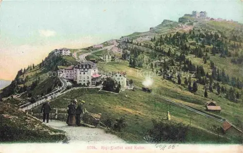 AK / Ansichtskarte RIGI-Staffel SZ Rigi-Kulm Rigi-Staffel Bergbahn Hotel Zahnradbahn Touristen Bergpanorama