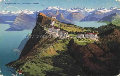 AK / Ansichtskarte Buergenstock Vierwaldstaettersee NW Vierwaldstaettersee Hotels Berghotel Luftseilbahn Felsen Bergpanorama Alpen