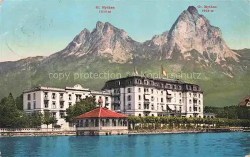 AK / Ansichtskarte Brunnen  SZ Waldstaetterhof Hôtel-Quatre-Cantons Kleiner-Mythen Grosser-Mythen Vierwaldstaettersee Grandhotel