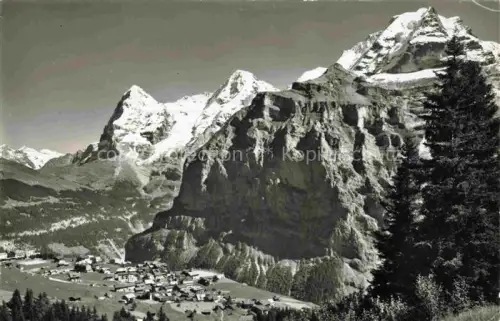 AK / Ansichtskarte Muerren BE Eiger Moench Jungfrau Bergdorf Felsen Wald Tal