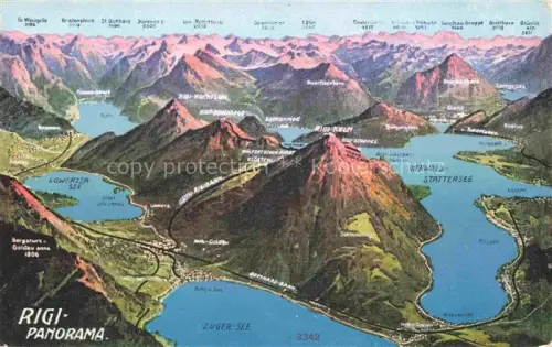 AK / Ansichtskarte RIGI-Kulm 1798m SZ Panoramakarte Rigi-Kulm Vierwaldstaettersee Zuger-See Lowerzer-See Berge Alpenpanorama