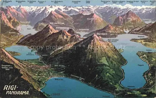 AK / Ansichtskarte RIGI-Kulm 1798m SZ Panoramakarte Rigi-Kulm Vierwaldstaettersee Zuger-See Lowerzer-See Berge Alpenpanorama