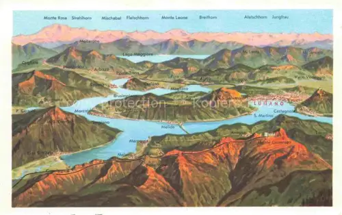 AK / Ansichtskarte Monte-Generoso 1704m Lugano TI Lago-di-Lugano Panoramakarte Monte-Generoso S.-Salvatore Melide Lago-Maggiore Berge Alpenpanorama