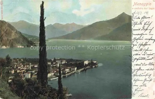 AK / Ansichtskarte Menaggio Lago di Como Lombardia IT Lago-di-Como Zypresse Halbinsel Ortschaft Berge Seeufer