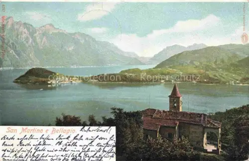 AK / Ansichtskarte Bellagio Lago di Como IT San-Martino Lago-di-Como Halbinsel Kirche Glockenturm Berge Seeufer