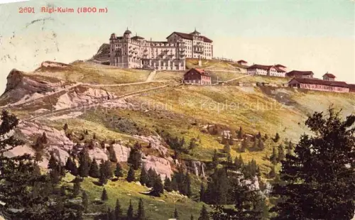 AK / Ansichtskarte RIGI-Kulm 1798m SZ Rigi-Kulm Berghotel Gipfelstation Felsen Wald Hochgebirge Bergbahn