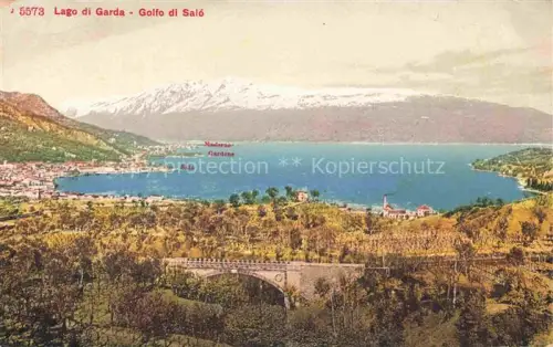 AK / Ansichtskarte SALO Lago di Garda IT Lago-di-Garda Golfo-di-Salò Maderno Gardone Bruecke See Berge Panorama