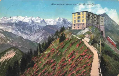 AK / Ansichtskarte Stanserhorn 1898m  Alpnach NW Stanserhorn Hotel-Stanserhorn Berneralpen Alpenpanorama Alpenrosen Zahnradbahn Bergweg