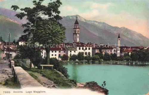 AK / Ansichtskarte Ascona Lago Maggiore TI Ascona Lago-Maggiore Kirchturm Uferweg See Berge Ortschaft