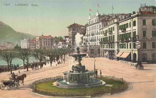 AK / Ansichtskarte LUGANO Lago di Lugano TI Quai Brunnen Hotel-Walter Pferdekutsche Promenade Luganersee Allee