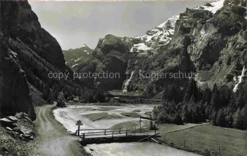 AK / Ansichtskarte Gasterntal Kandersteg Frutigen BE Hockenhorn Balmhorn Wildelsiegel Bruecke Hotel-Waldhaus Bergbach Hochgebirge