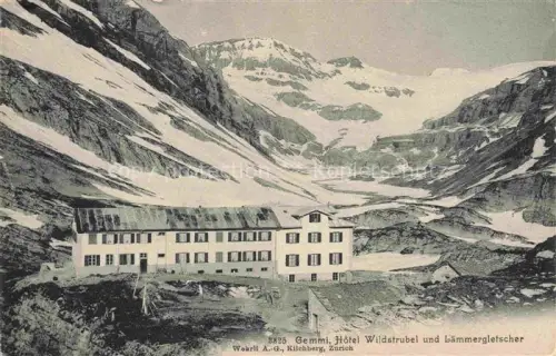 AK / Ansichtskarte Gemmipass 2322m VS Hôtel-Wildstrubel Laemmergletscher Berghotel Gebirge Gletscher Schnee Hochgebirge