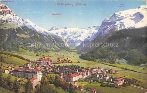 AK / Ansichtskarte Engelberg  OW Hahnen Titlis Spannoerter Tal Ortschaft Berge Gletscher Wiesen Hotels