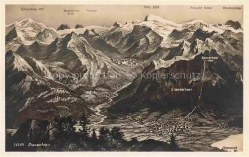 AK / Ansichtskarte Stanserhorn 1898m  Alpnach NW Stans Stansstad Engelberg Titlis Truebsee Spannoerter Hahnen Bergpanorama Tal