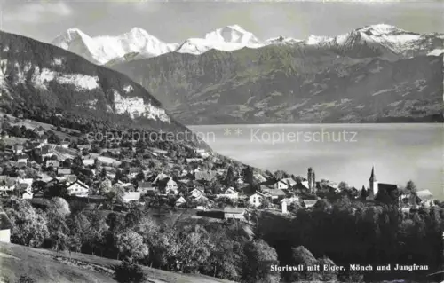AK / Ansichtskarte Sigriswil BE Eiger Moench Jungfrau Thunersee Kirche Ortschaft Berge See
