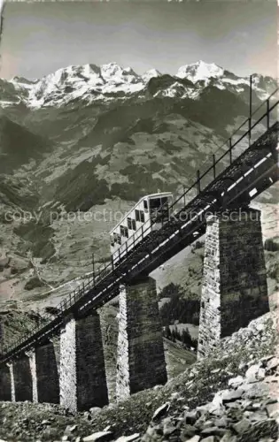 AK / Ansichtskarte Niesenbahn 2362m BE Niesenbahn Hegerenalp Viadukt Bluemlisalp Doldenhoerner Standseilbahn Bergpanorama Schnee