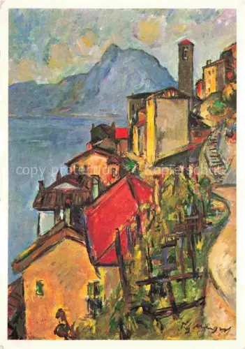 AK / Ansichtskarte Gandria Lago di Lugano TI Gruppo-di-case Luganersee Kirchturm Haeuser Gemaelde expressionistisch