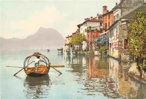 AK / Ansichtskarte Gandria Lago di Lugano TI Lago-di-Lugano Monte-San-Salvatore Ruderboot Ufergebaeude Spiegelung Berge Fischer