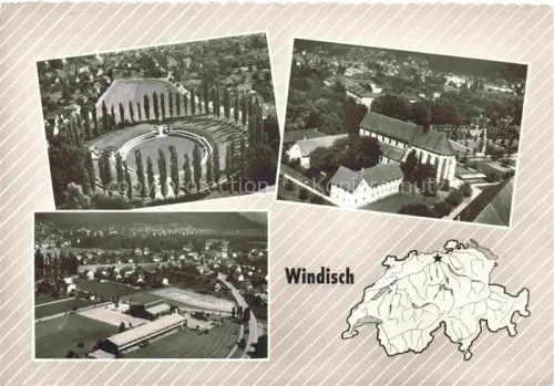AK / Ansichtskarte Windisch AG Amphitheater Kloster Fliegeraufnahme Vindonissa Ortschaft Schulgebaeude
