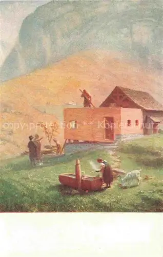 AK / Ansichtskarte RITTMEYER E. (1820-1904) Kuenstlerkarte Schweiz Hausbau im Schwendital