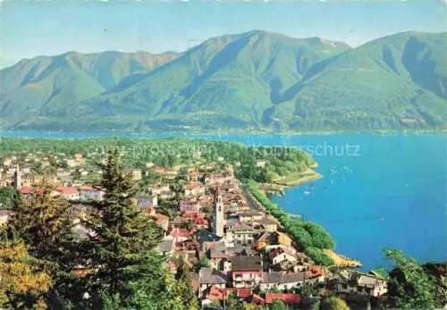 AK / Ansichtskarte Ascona Lago Maggiore TI Lago-Maggiore Dorf Kirche Hafen Seeufer Berge Boote Palmen