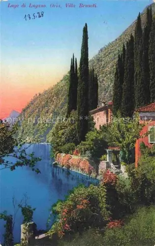 AK / Ansichtskarte Valsolda Val Solda Lago di Lugano Lombardei IT Lago-di-Lugano Villa-Brusati Zypressen See Berglandschaft Uferpromenade