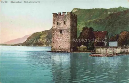 AK / Ansichtskarte Stansstad Nidwalden NW Schnitzelturm Turm Vierwaldstaettersee See Berge Haus